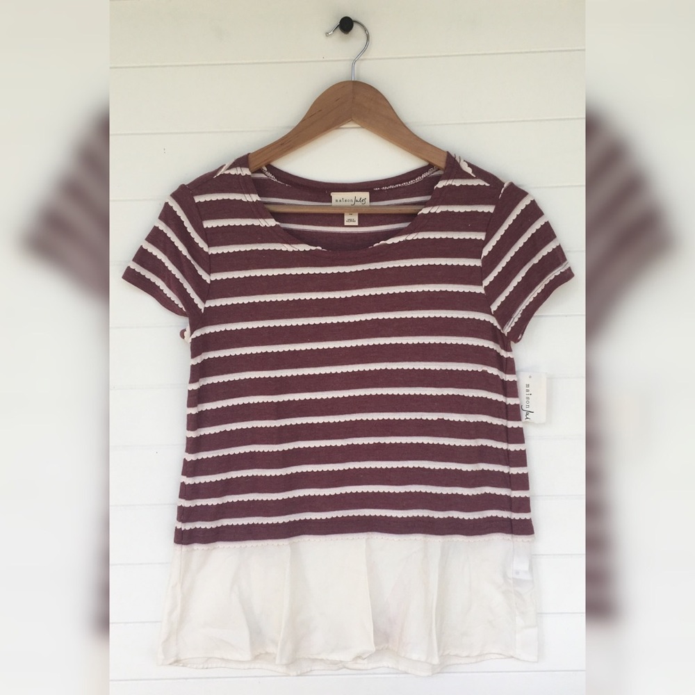 [Maison Jules] Striped Scalloped Button Back Shirt